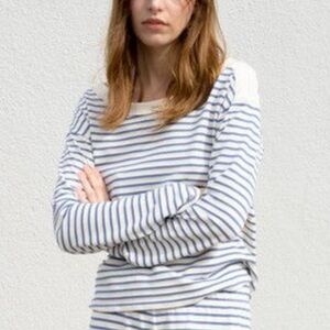 Nautical Striped Boatneck Long Sleeve Top - Blue and White NWT S
